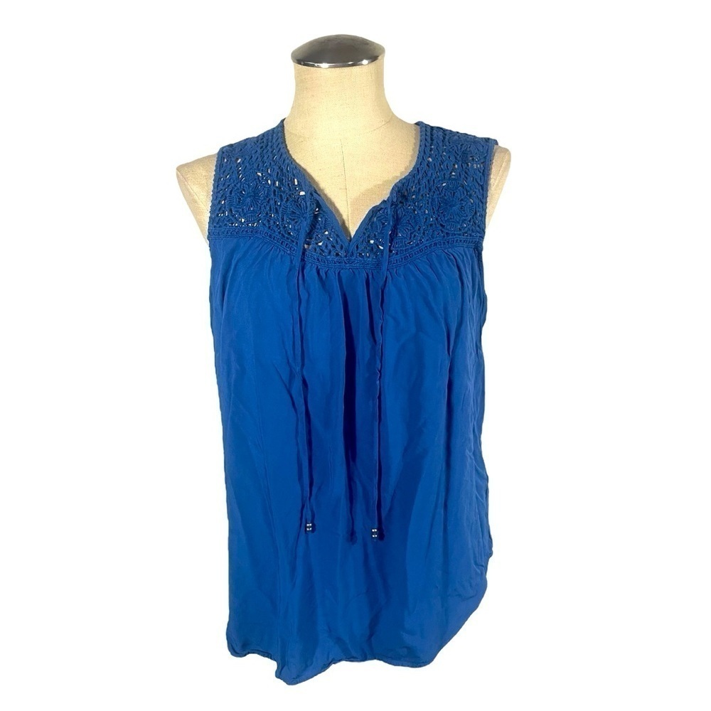 Chaps Crochet Blue Sleeveless Blouse Size Large